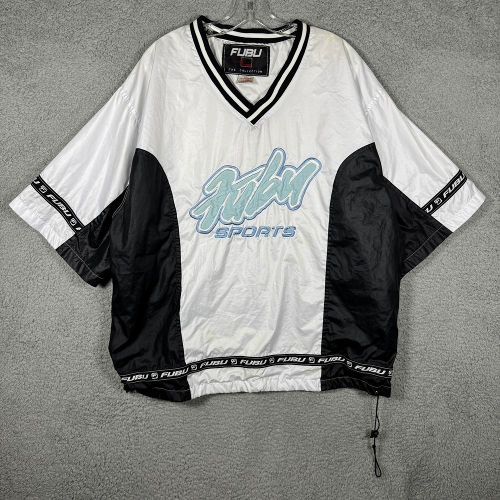 Vintage FUBU Sports Windbreaker Oversized Mens XXL White Black Y2K 90s Hip Hop‎